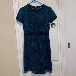 Rachel Roy Dark Green Floral Mesh Overlay Dress